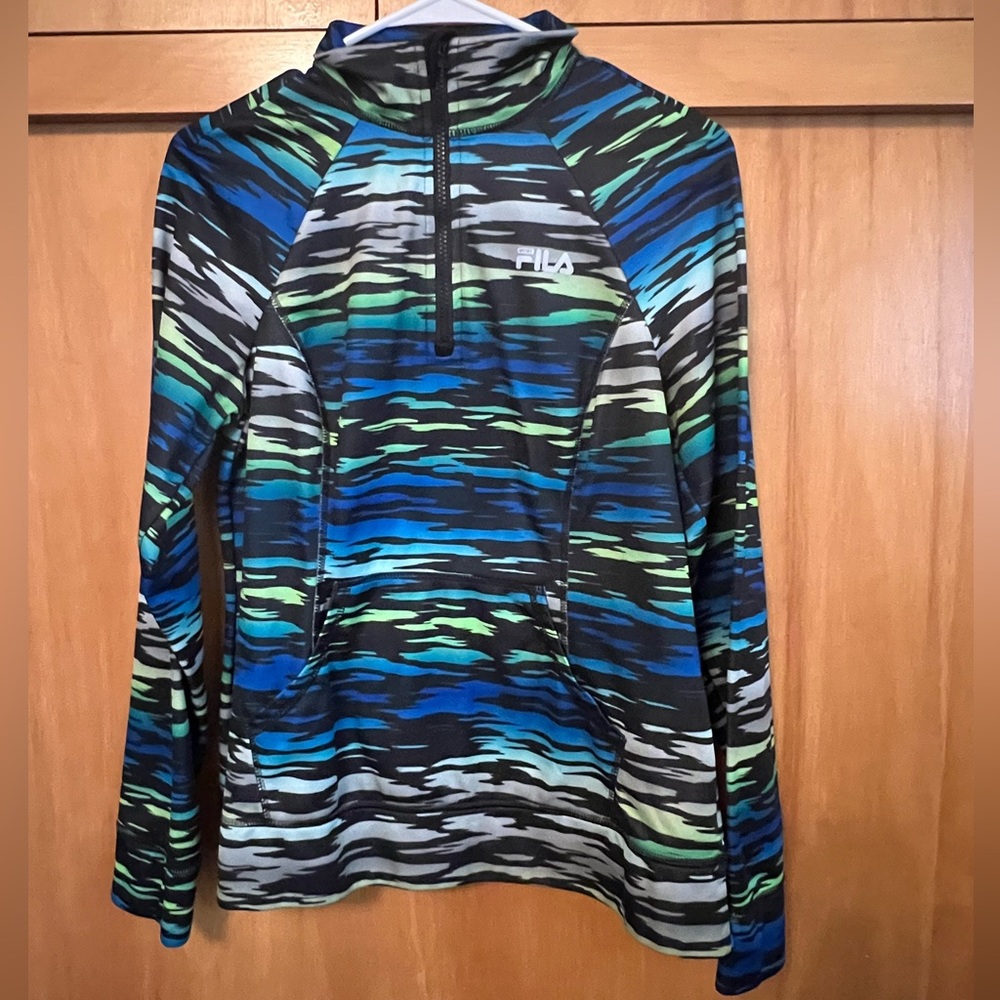 Fila Sport Curve 1/4-Zip Printed Animal Print Shirt Top Pullover- Sz Med
